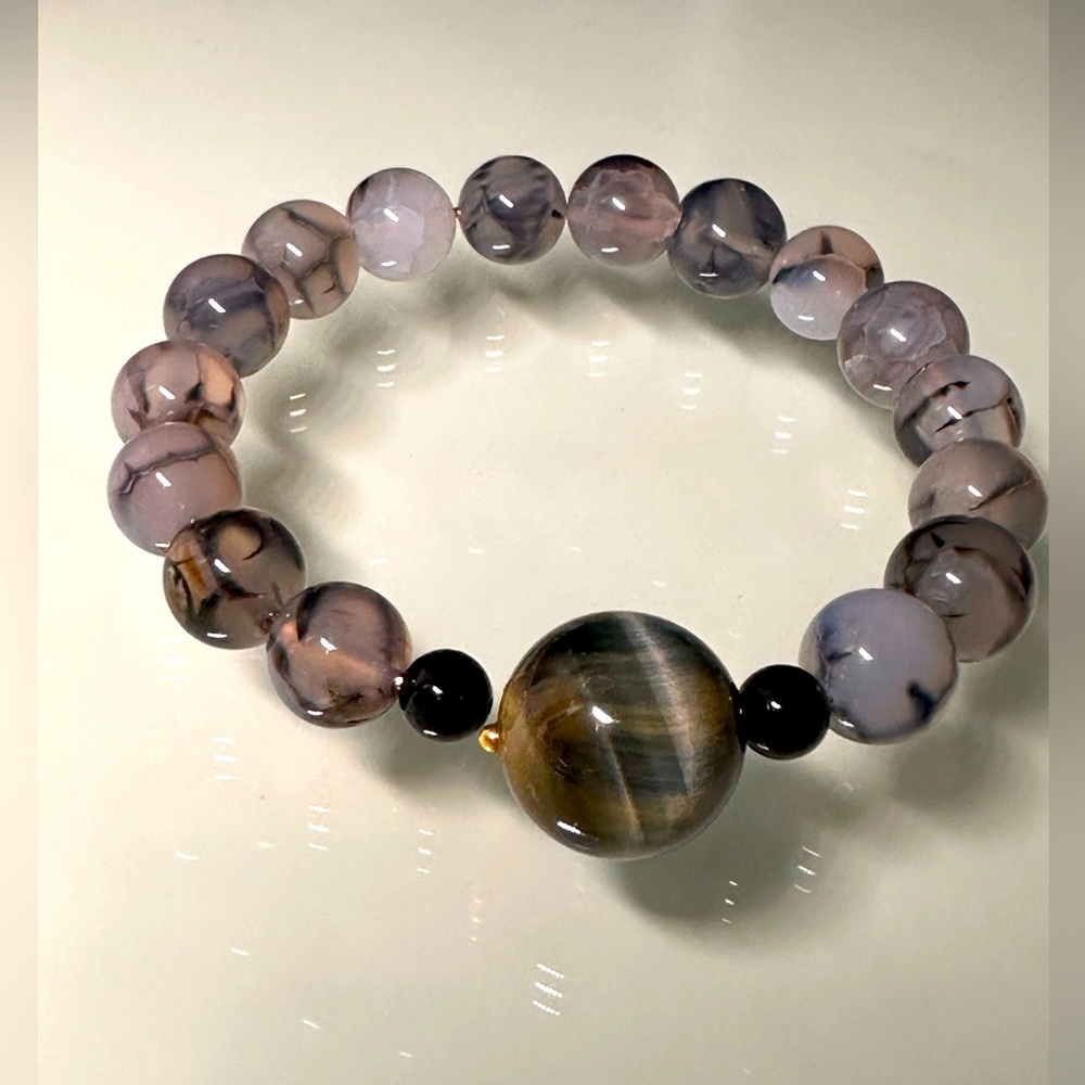 DRAGON VEINS + YELLOW TIGER STONES BRACELET Size 7” up to 7.5”